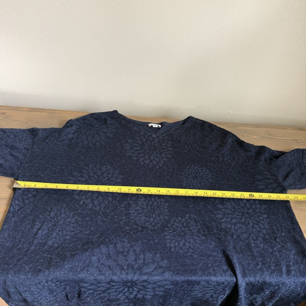 J. Jill Womens XL Navy‎ Blue Floral Linen Blend Short Sleeve Knit Sweater - Picture 6 of 7